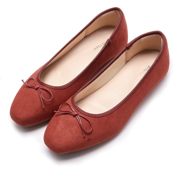 Women wine Red Polyurethane Closed Round Toe Comfortable Bow Ballet Flats Shoes - Picture 1 of 7